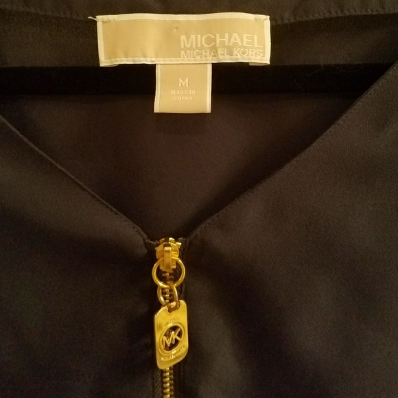 Michael Kors Navy Cap Sleeve Zip front Top - Picture 4 of 5